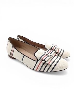 J. Crew Cleo Striped Canvas Loafers Bow Detail Women’s Size 6.5 Preppy Nautical